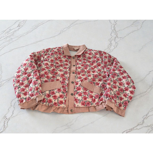 Women's POL Pink & White Floral Quilted Bomber Jacket L - Picture 5 of 7